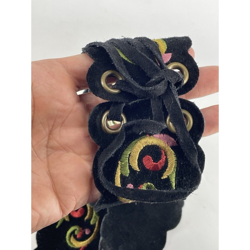 Leatherock Tie Belt Boho Hippie Embroidered USA Medium 32" Black - Picture 7 of 7